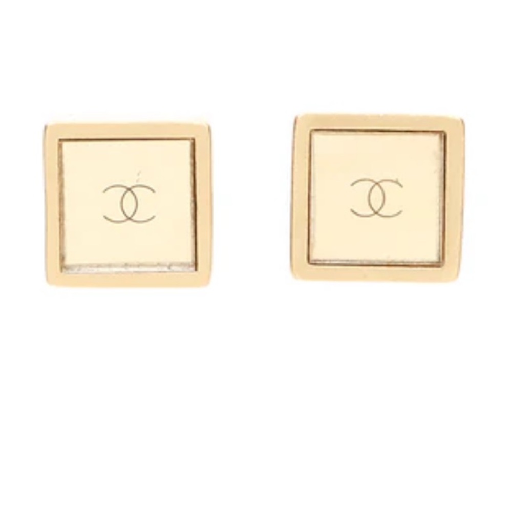 CHANEL vintage Mirror and Gold Square earrings